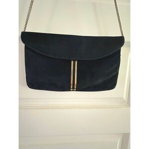Vintage Bags‎ by Supreme Navy Suede Leather Chain Envelope Purse Tan Interior